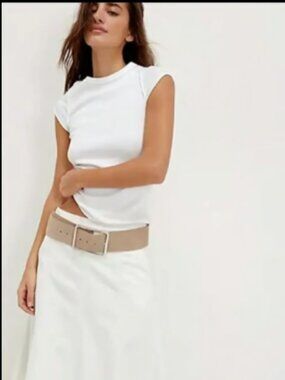 WE THE FREE PEOPLE WHITE RIBBED CAP SLEEVE EVER HAD TUNIC TOP NEW XL